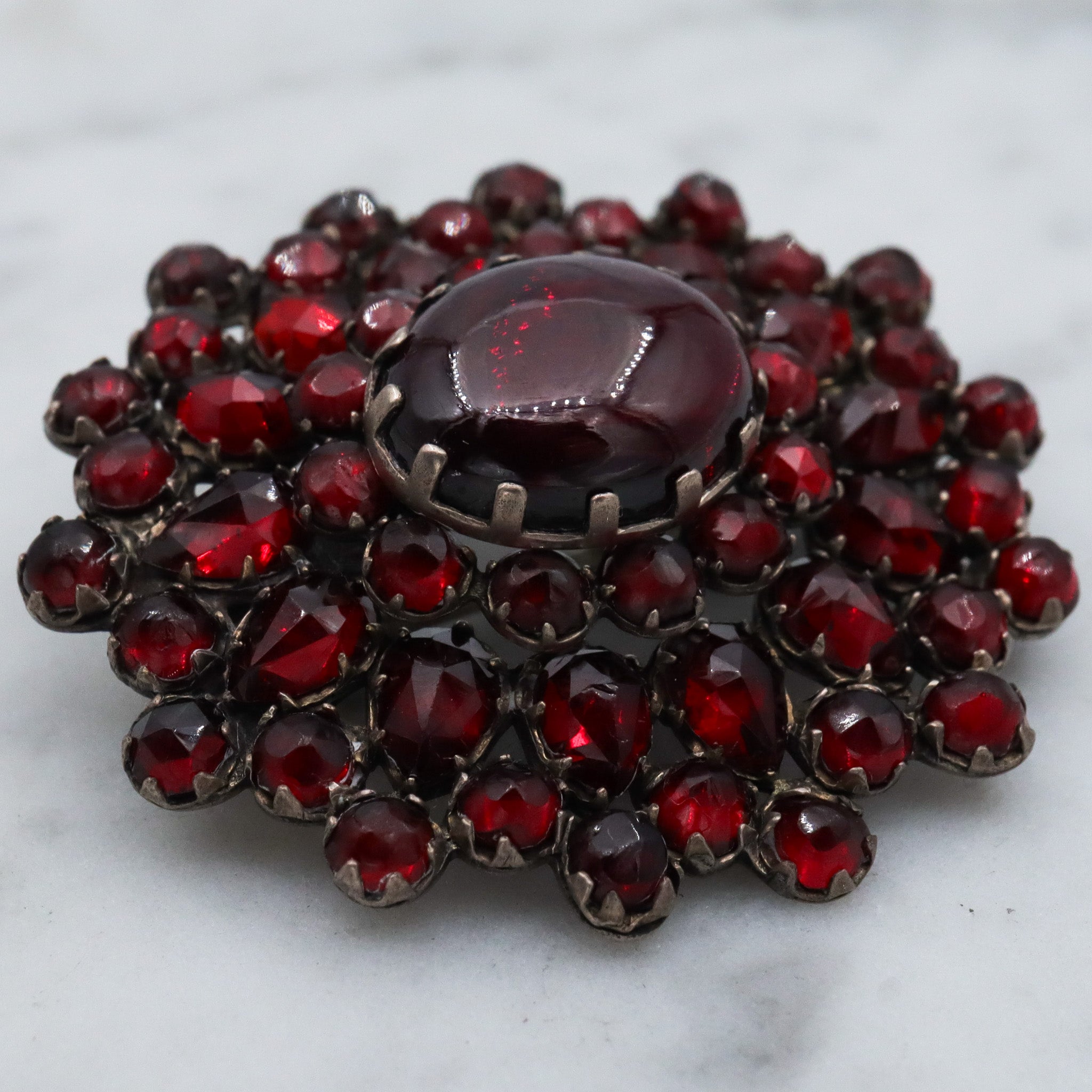 Antique Victorian Bohemian rose cut garnet sunburst brooch